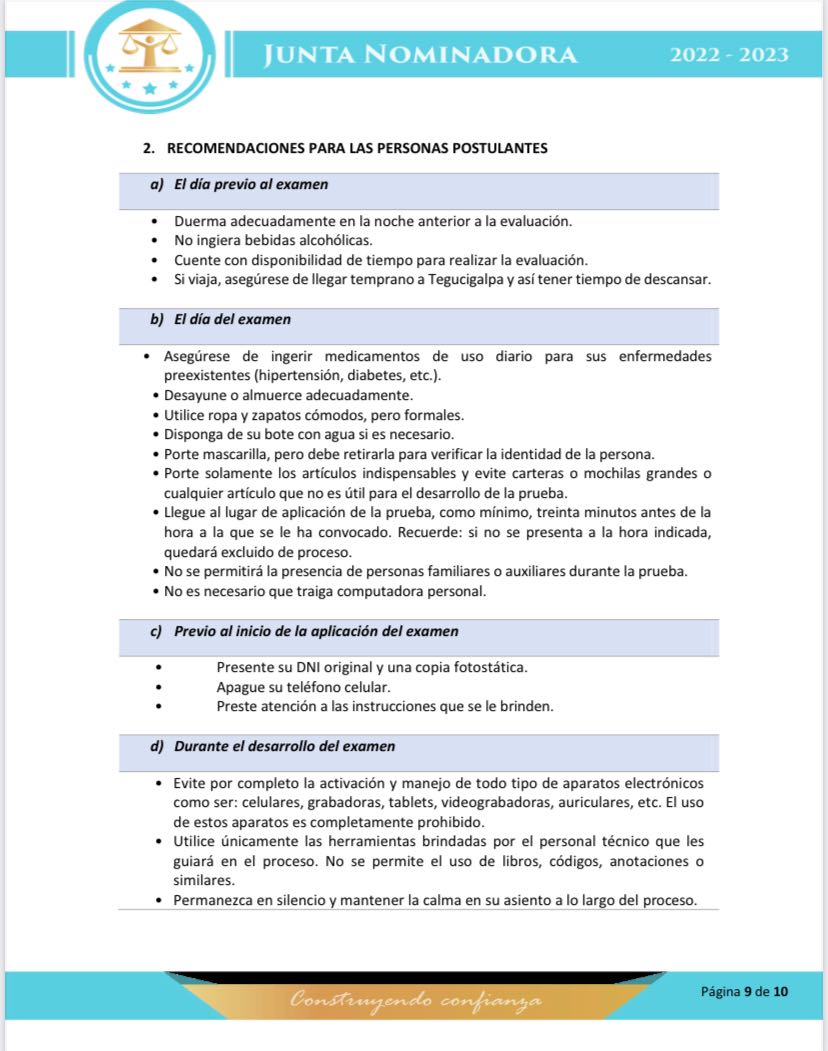 Listado y horario de las pruebas de conocimiento jurídico 